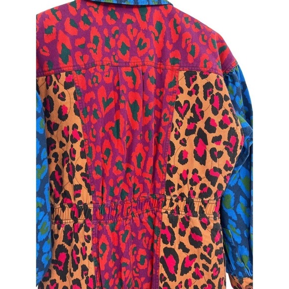 Farm Rio Small Mixed Leopard Pop Jumpsuit Coverall Size Small Cotton Denim Print - Picture 10 of 14